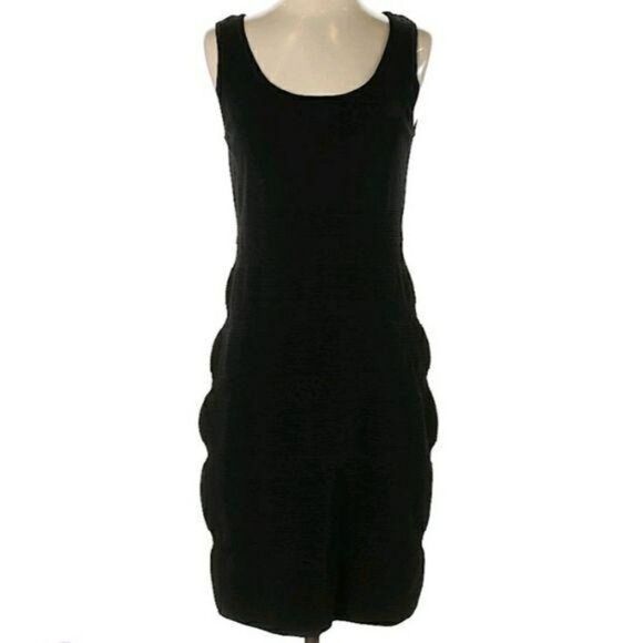 Carmen Marc Valvo Bodycon Bandage Rib Textured Knit Sleeveless Dress Black Sz XS - Picture 2 of 11